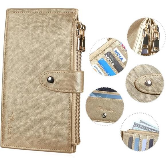 Women's Wallet RFID Blocking Bi fold Multi Card Wallet Zipper Pocket CHAMPAGNE - Picture 5 of 5